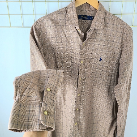 Polo Ralph Lauren Brown Tan Plaid Button-Down Cotton Shirt - Picture 5 of 9
